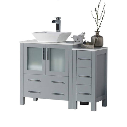 Blossom Sydney 42" Metal Gray Freestanding Vanity Set With Ceramic Vessel Single Sink and Side Cabinet