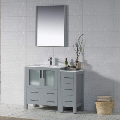 Blossom Sydney 42" Metal Gray Freestanding Vanity Set With Integrated Single Sink Ceramic Top and Side Cabinet