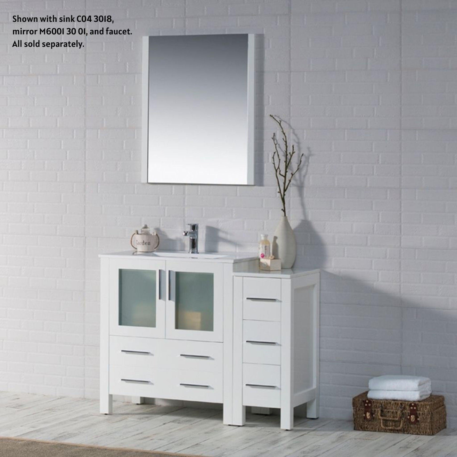 Blossom Sydney 42" White Freestanding Vanity Base With Side Cabinet