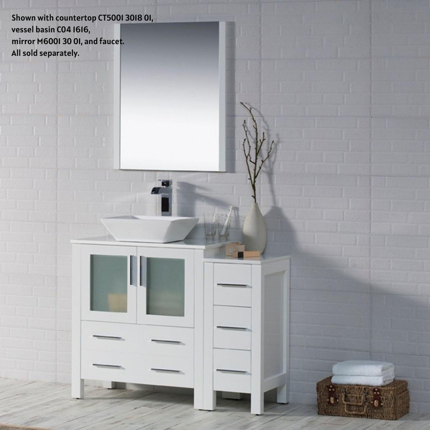 Blossom Sydney 42" White Freestanding Vanity Base With Side Cabinet