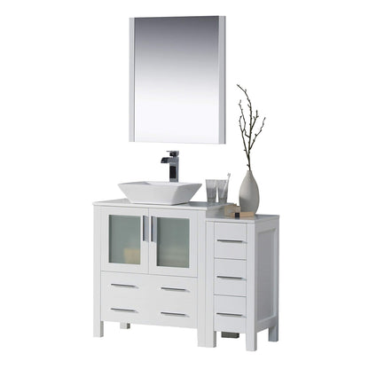 Blossom Sydney 42" White Freestanding Vanity Set With Ceramic Vessel Single Sink, Mirror and Side Cabinet