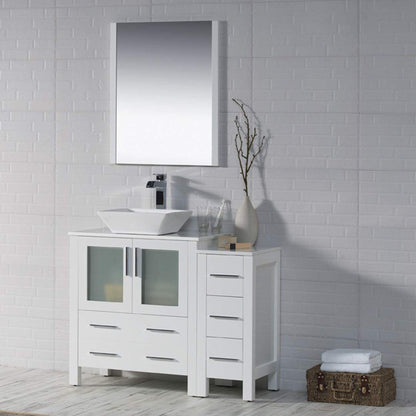 Blossom Sydney 42" White Freestanding Vanity Set With Ceramic Vessel Single Sink and Side Cabinet