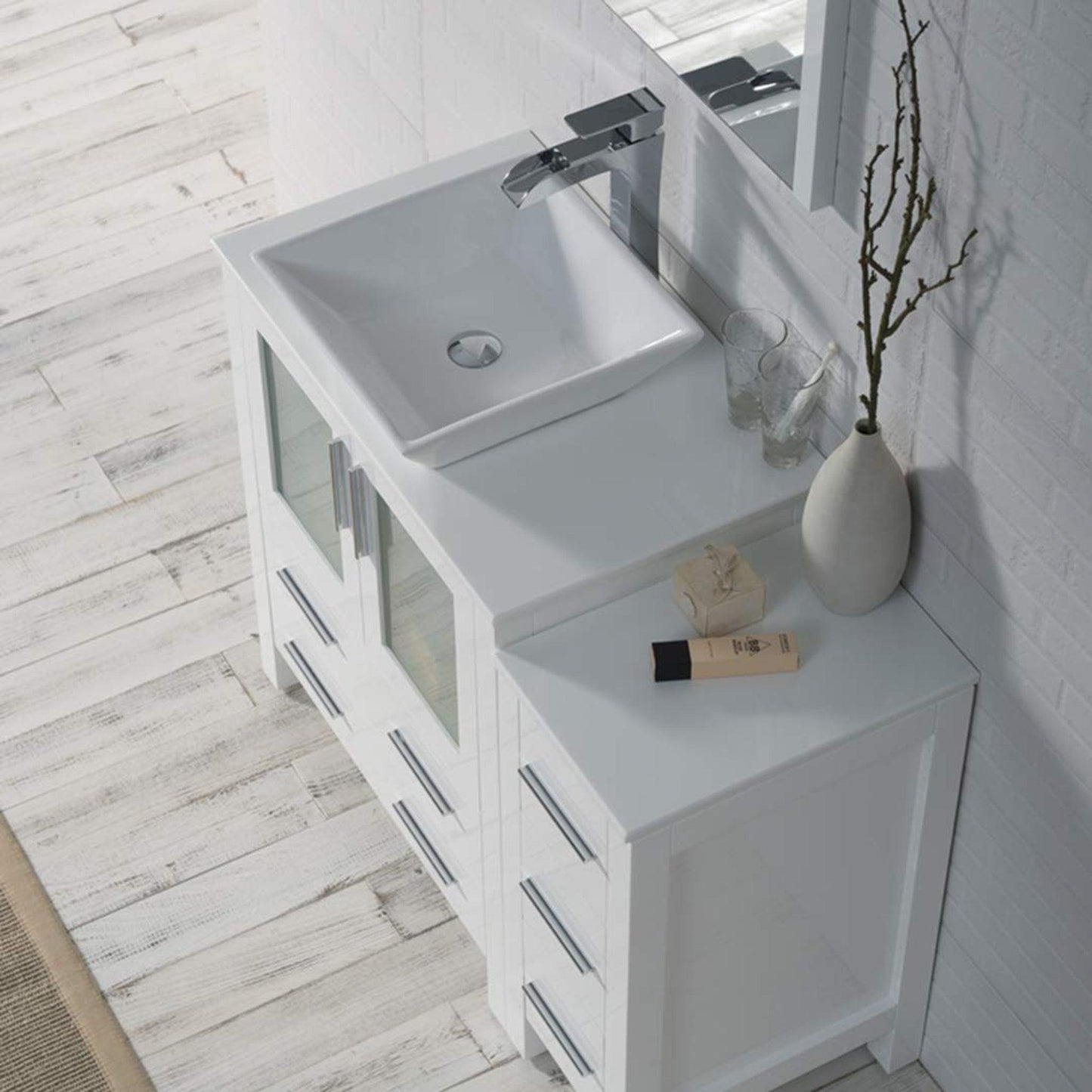 Blossom Sydney 42" White Freestanding Vanity Set With Ceramic Vessel Single Sink and Side Cabinet