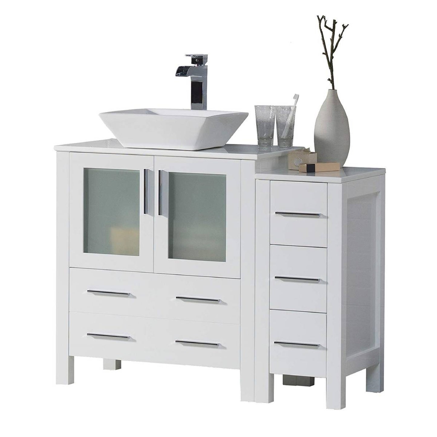 Blossom Sydney 42" White Freestanding Vanity Set With Ceramic Vessel Single Sink and Side Cabinet