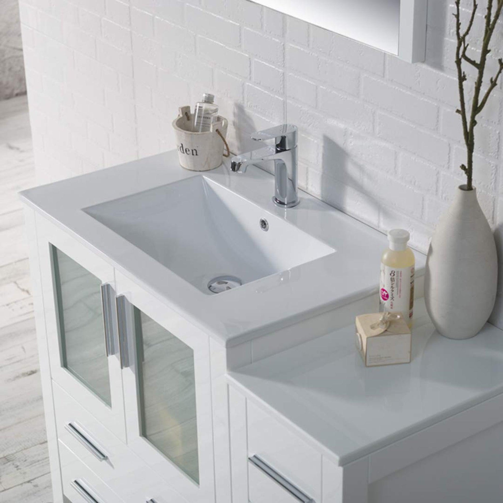 Blossom Sydney 42" White Freestanding Vanity Set With Integrated Single Sink Ceramic Top, Mirror and Side Cabinet