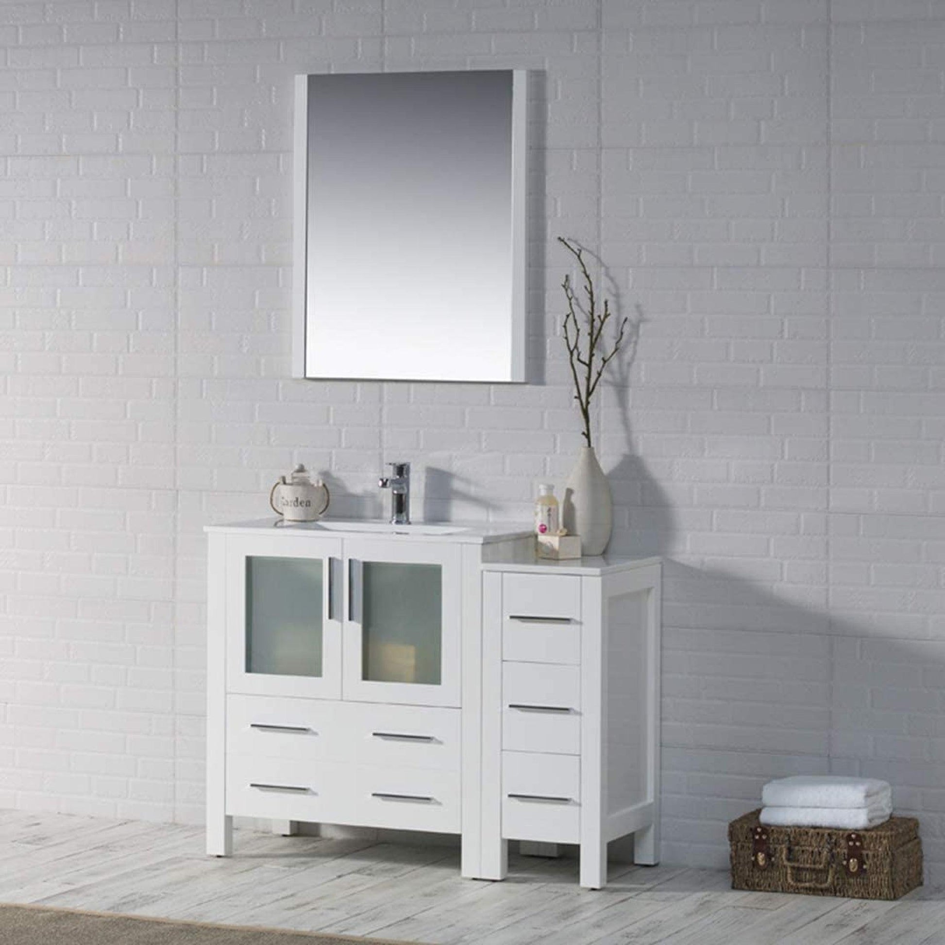 Blossom Sydney 42" White Freestanding Vanity Set With Integrated Single Sink Ceramic Top and Side Cabinet