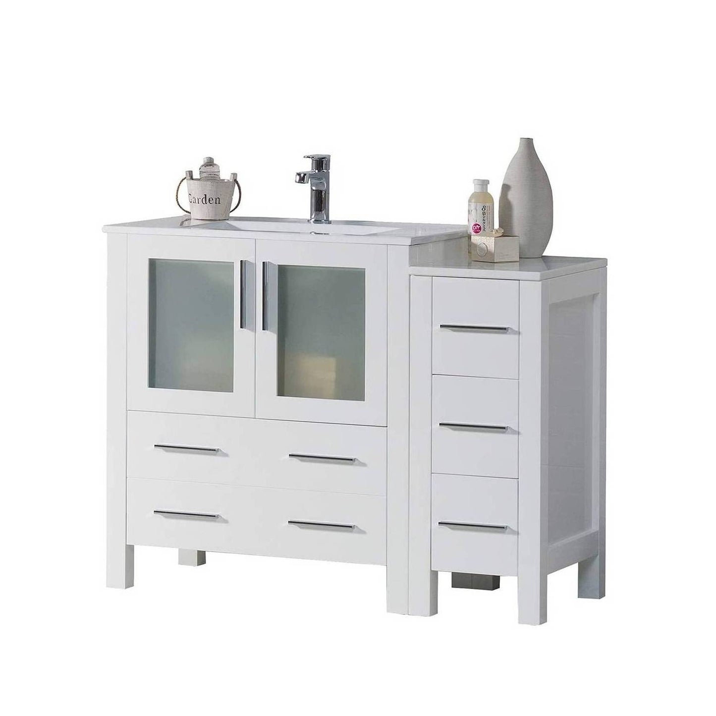 Blossom Sydney 42" White Freestanding Vanity Set With Integrated Single Sink Ceramic Top and Side Cabinet