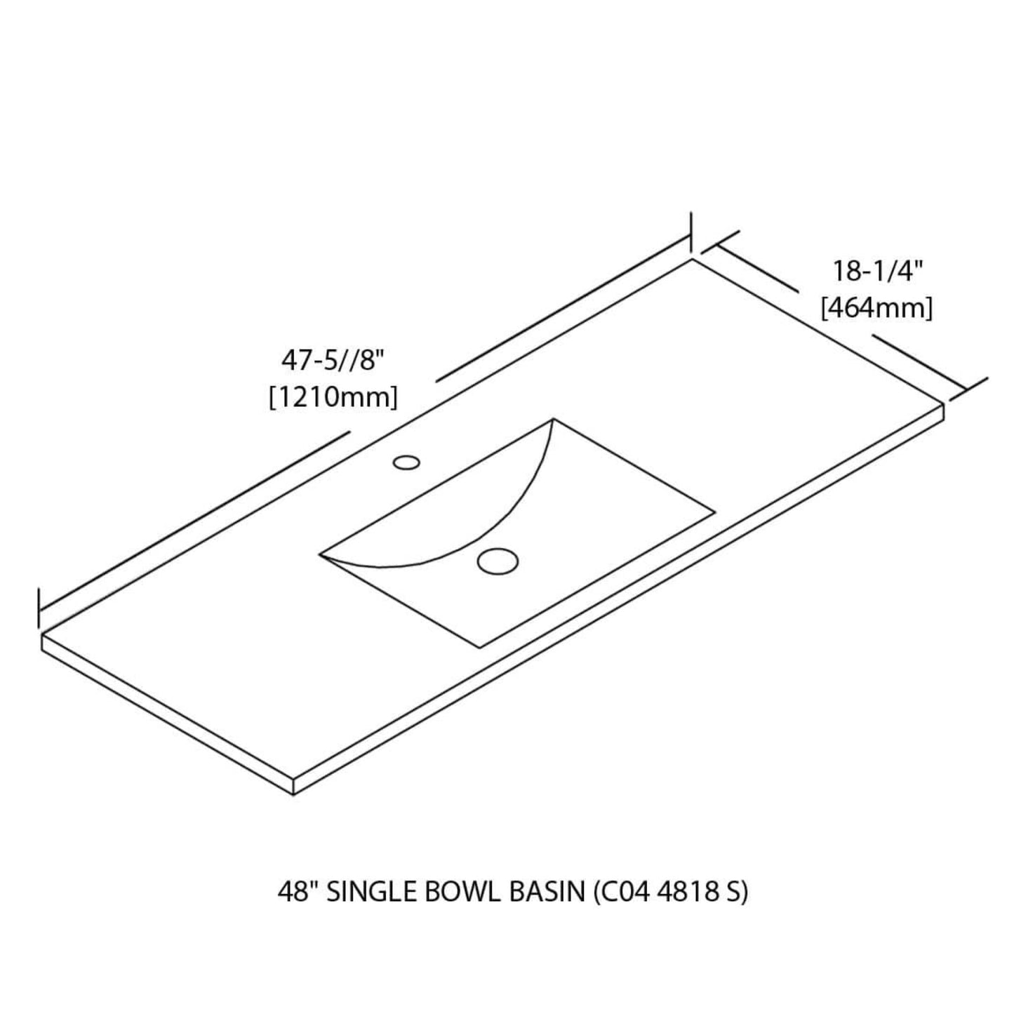 Blossom Sydney 48" x 18" White Rectangular Ceramic Vanity Top With Integrated Single Sink And Overflow