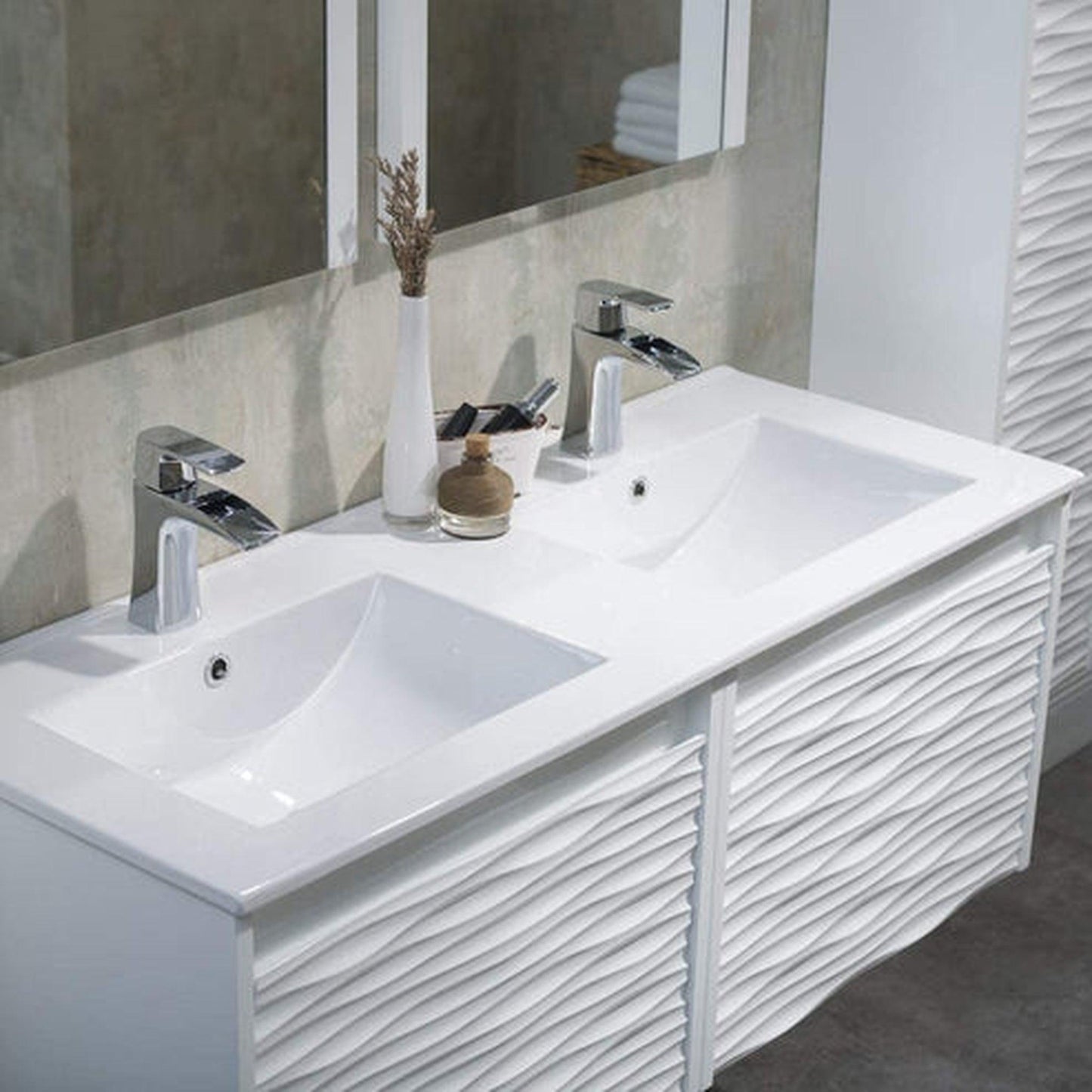 Blossom Sydney 48" x 18" White Rectangular Single Ceramic Vanity Top With Integrated Double Sink And Overflow