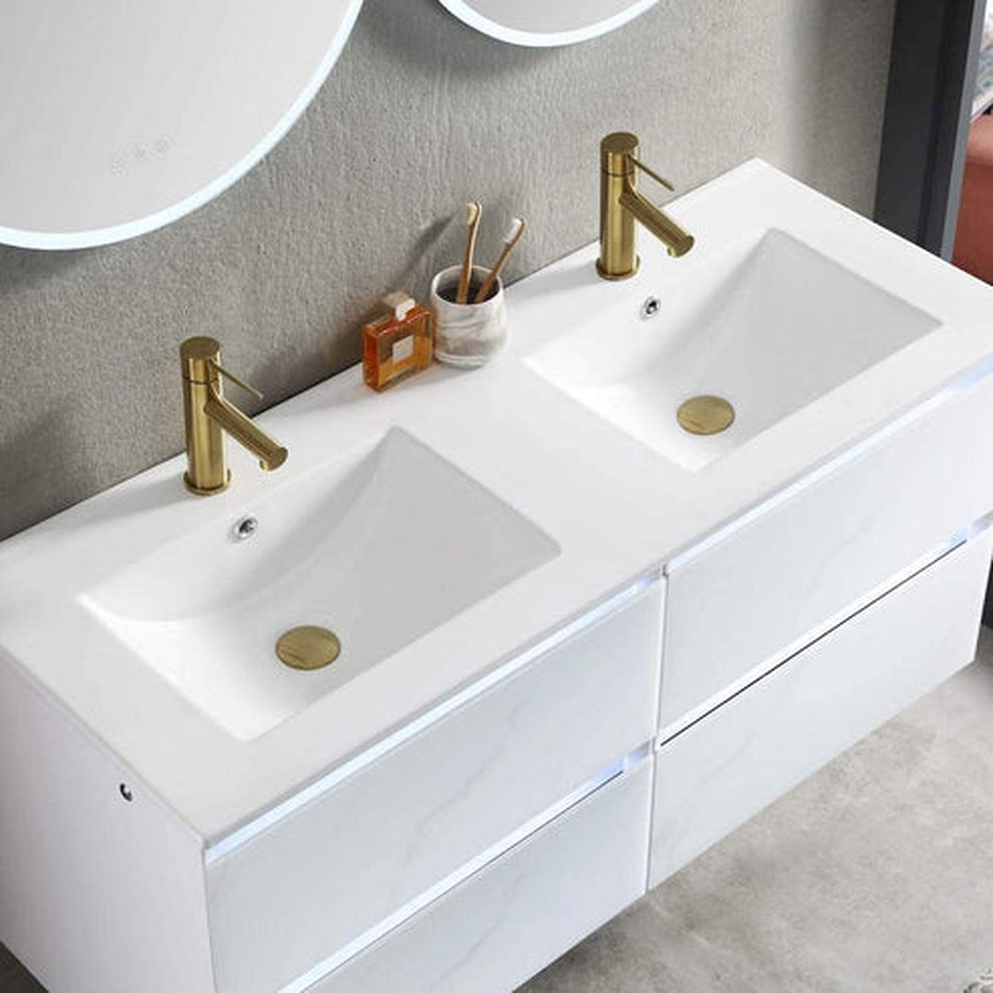 Blossom Sydney 48" x 18" White Rectangular Single Ceramic Vanity Top With Integrated Double Sink And Overflow