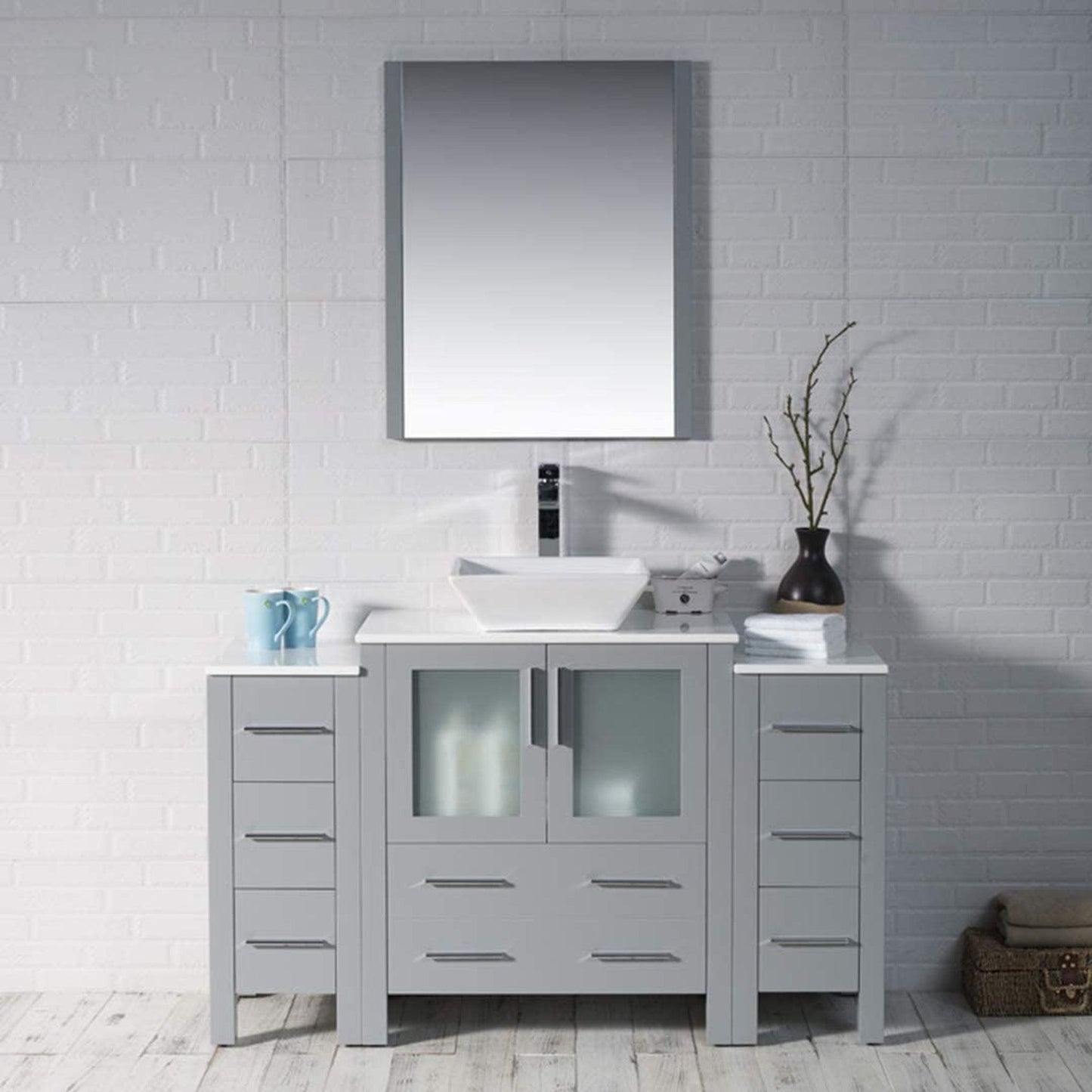 Blossom Sydney 54" Metal Gray Freestanding Vanity Set With Ceramic Vessel Single Sink and Mirror