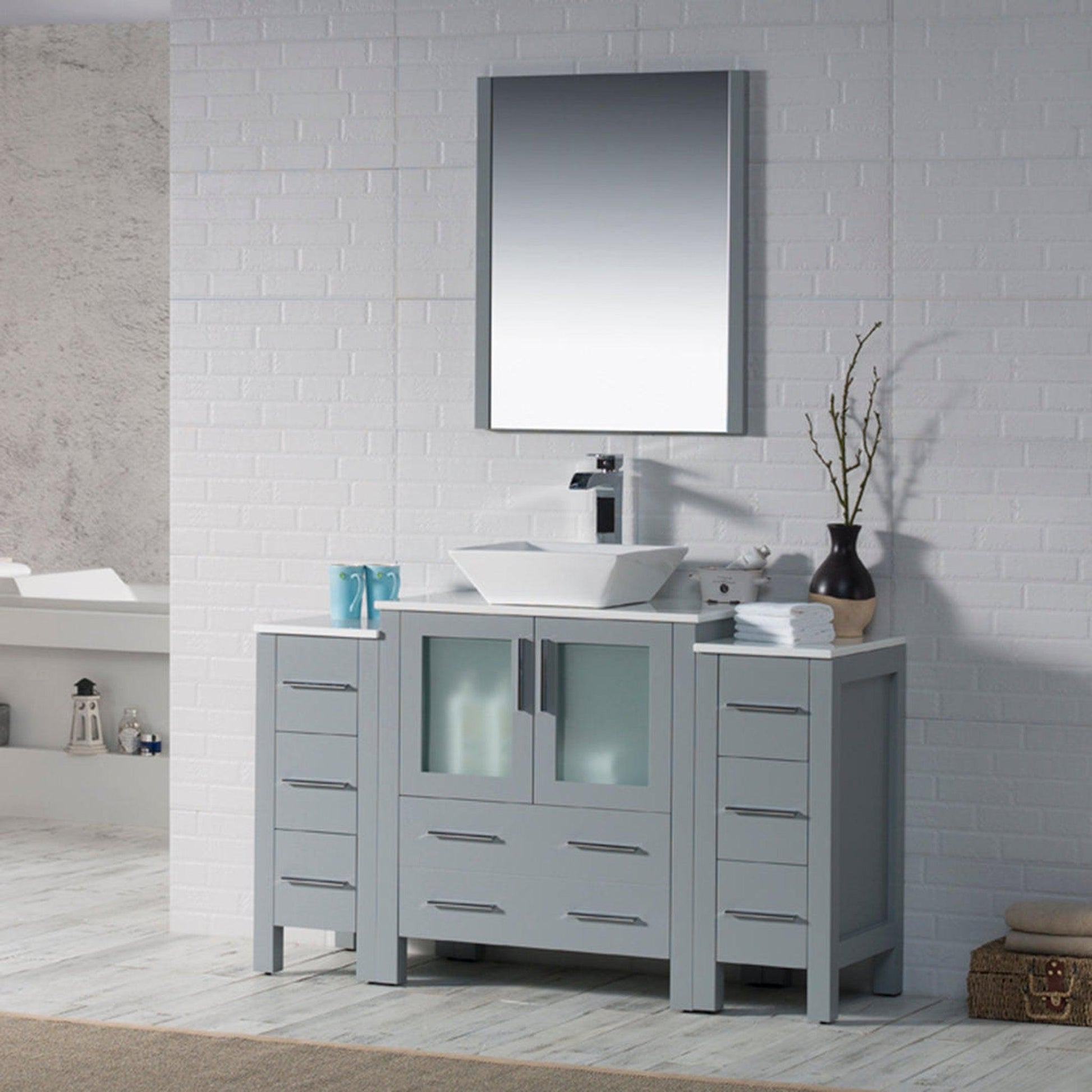 Blossom Sydney 54" Metal Gray Freestanding Vanity Set With Ceramic Vessel Single Sink and Mirror