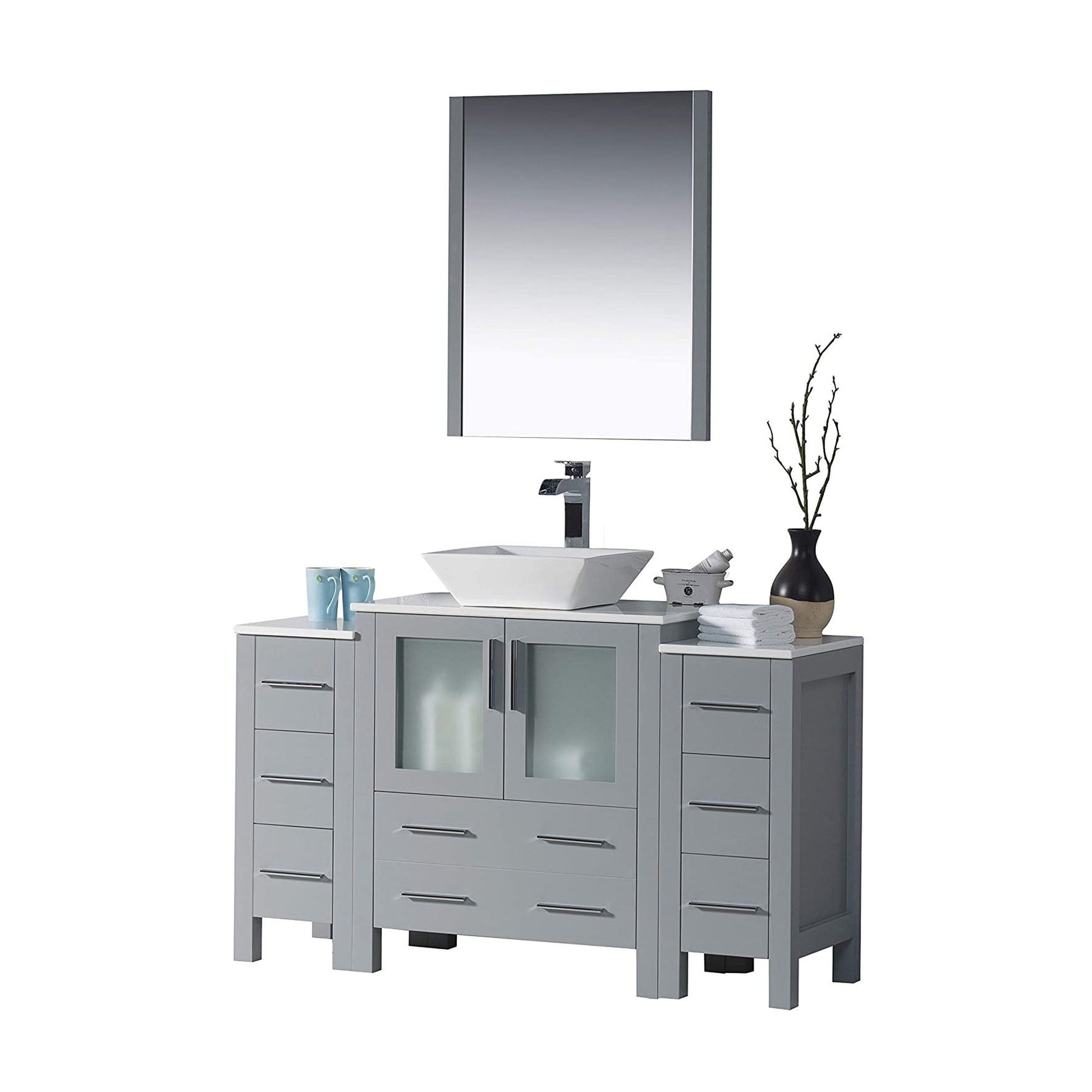 Blossom Sydney 54" Metal Gray Freestanding Vanity Set With Ceramic Vessel Single Sink and Mirror