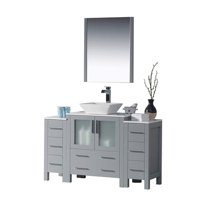 Blossom Sydney 54" Metal Gray Freestanding Vanity Set With Ceramic Vessel Single Sink and Mirror