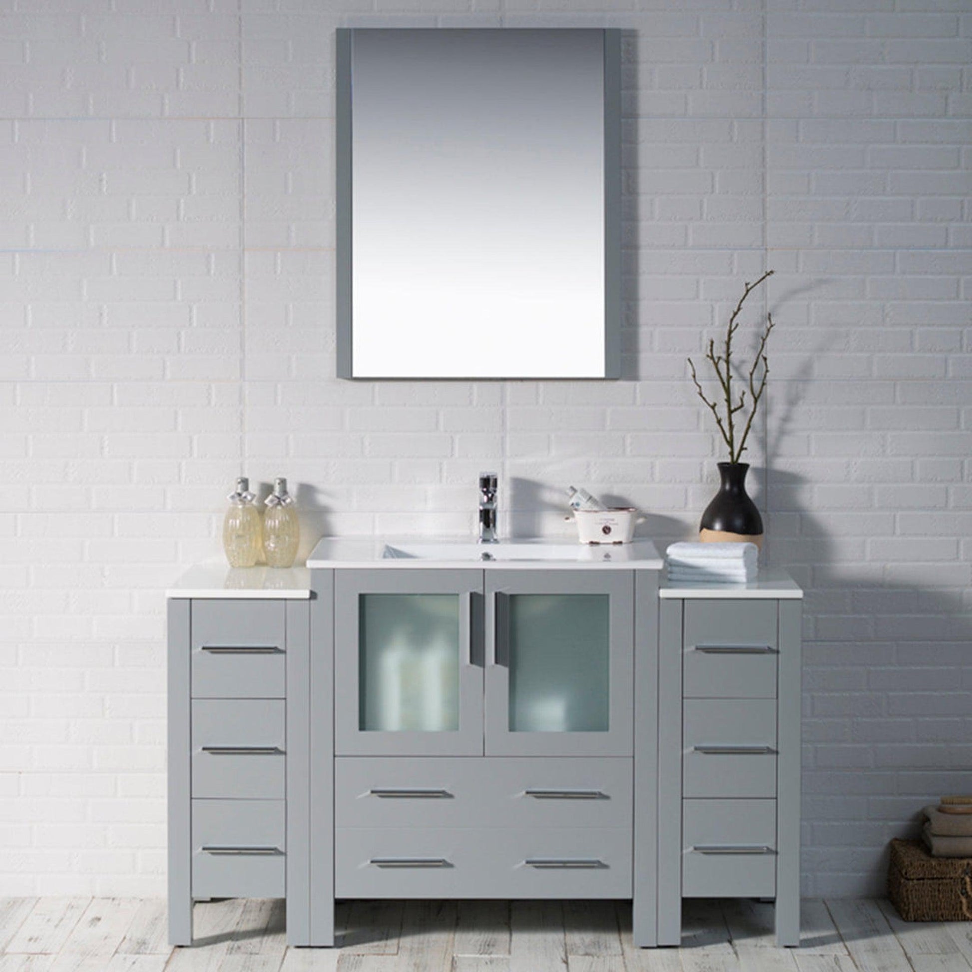 Blossom Sydney 54" Metal Gray Freestanding Vanity Set With Integrated Single Sink Ceramic Top