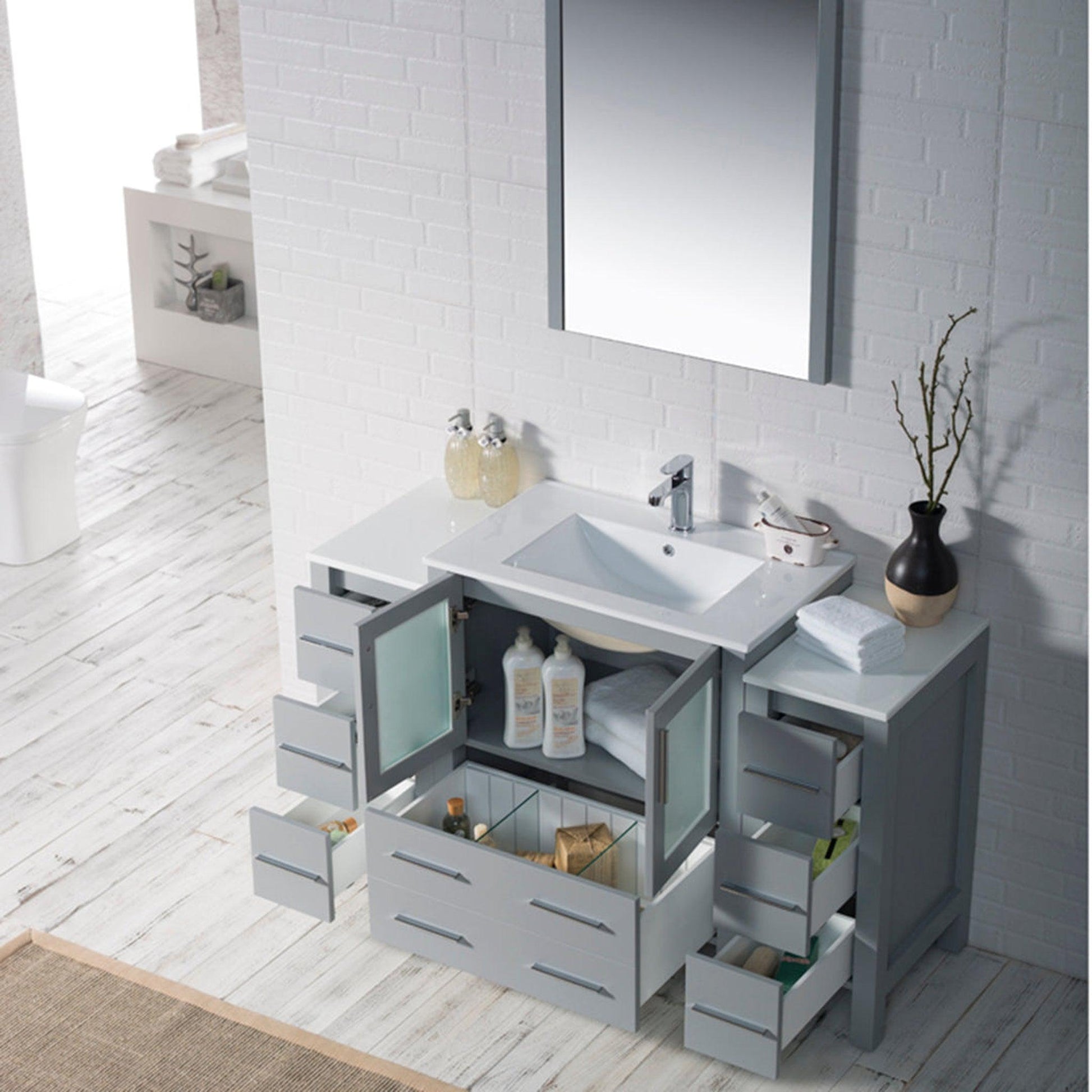Blossom Sydney 54" Metal Gray Freestanding Vanity Set With Integrated Single Sink Ceramic Top