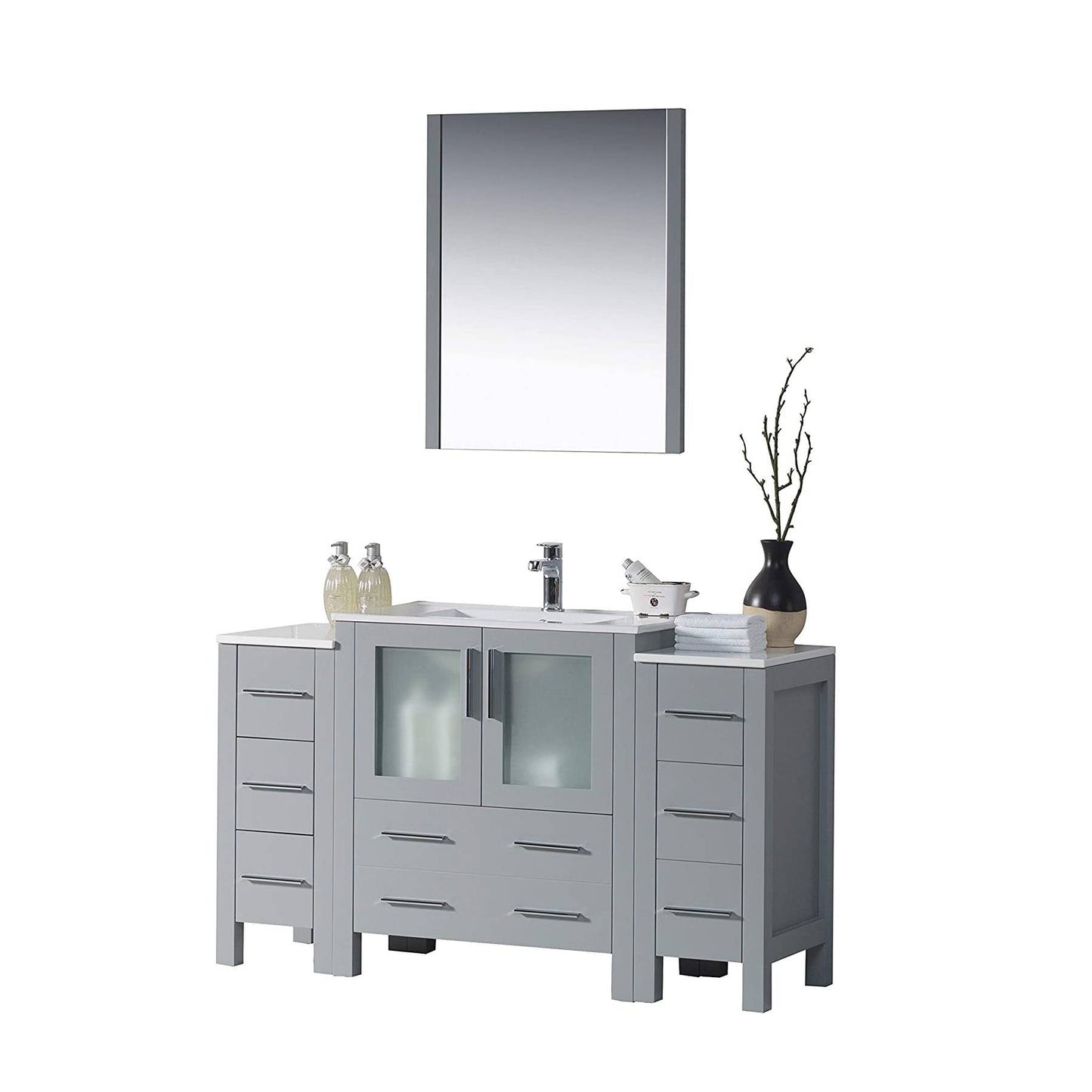 Blossom Sydney 54" Metal Gray Freestanding Vanity Set With Integrated Single Sink Ceramic Top and Mirror