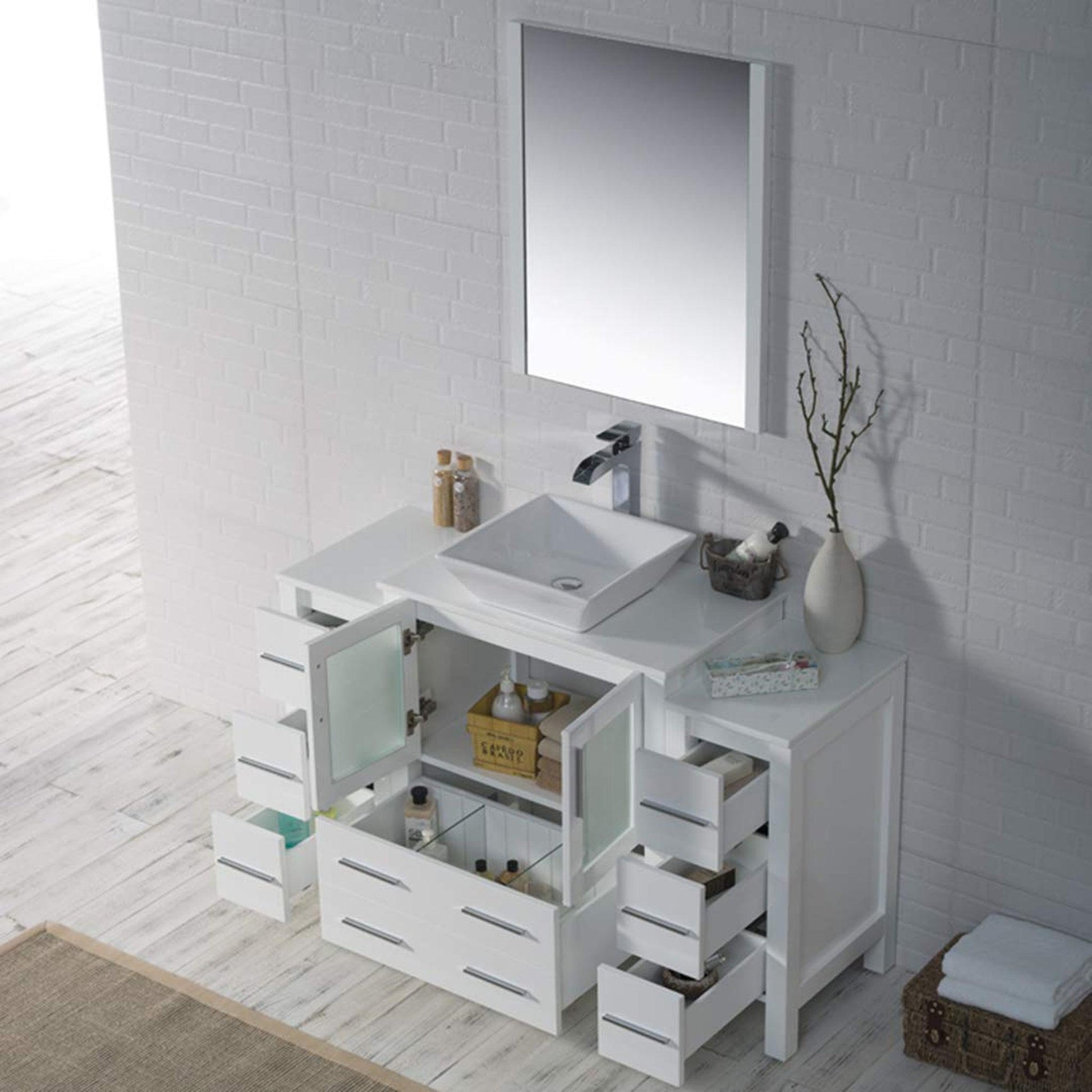 Blossom Sydney 54" White Freestanding Vanity Set With Ceramic Vessel Single Sink and Mirror