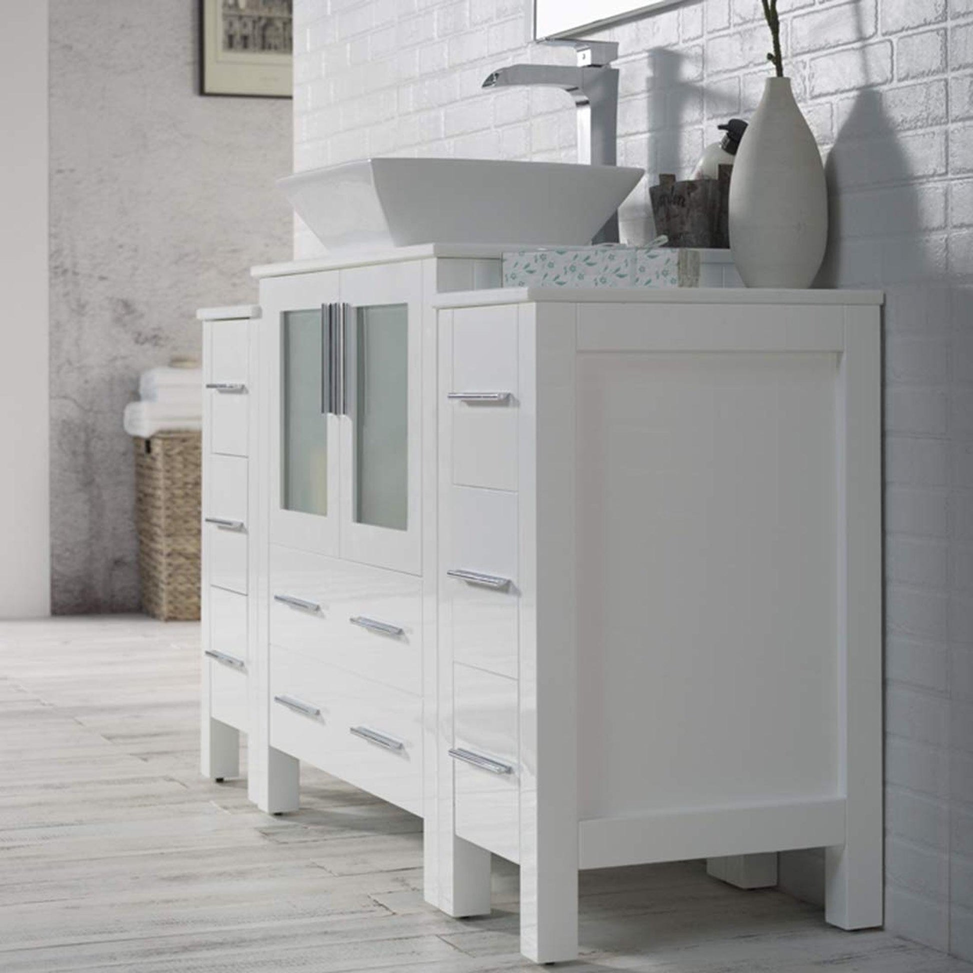 Blossom Sydney 54" White Freestanding Vanity Set With Ceramic Vessel Single Sink and Mirror