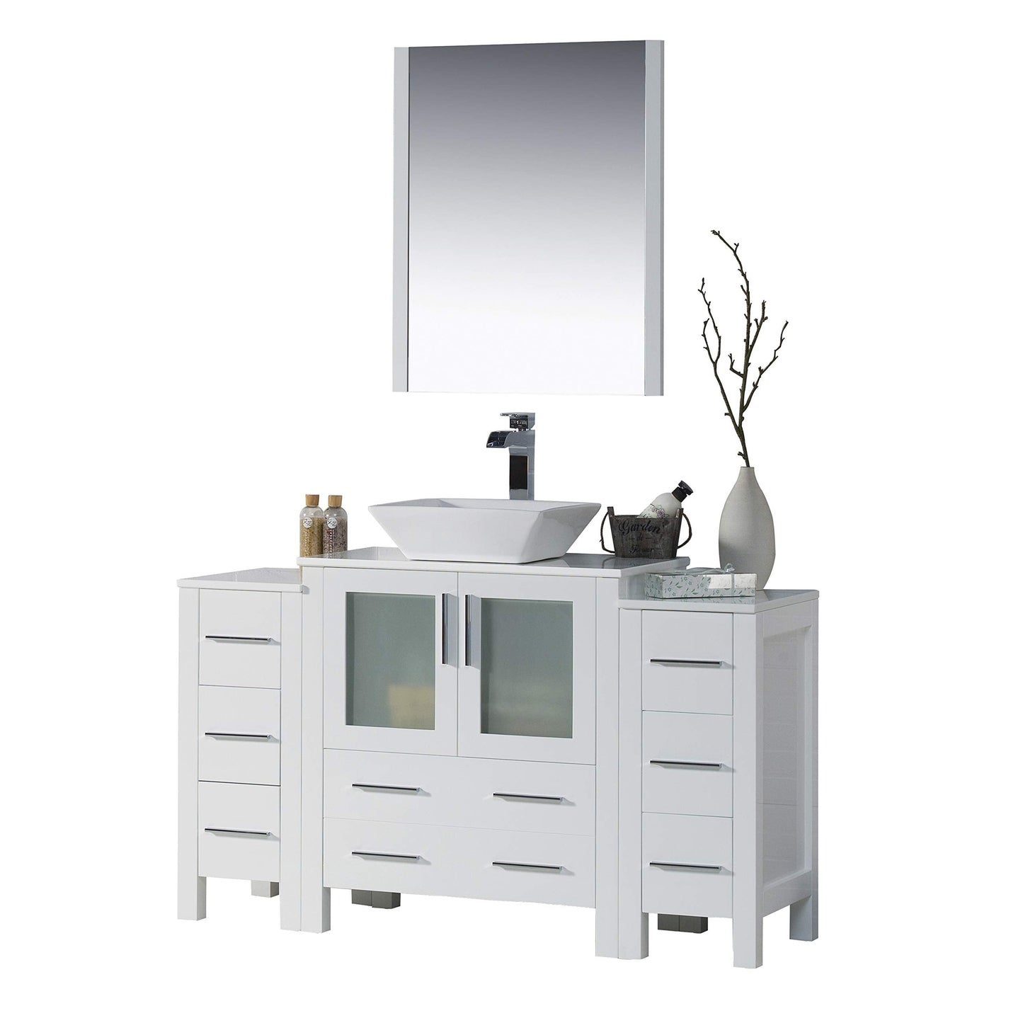 Blossom Sydney 54" White Freestanding Vanity Set With Ceramic Vessel Single Sink and Mirror