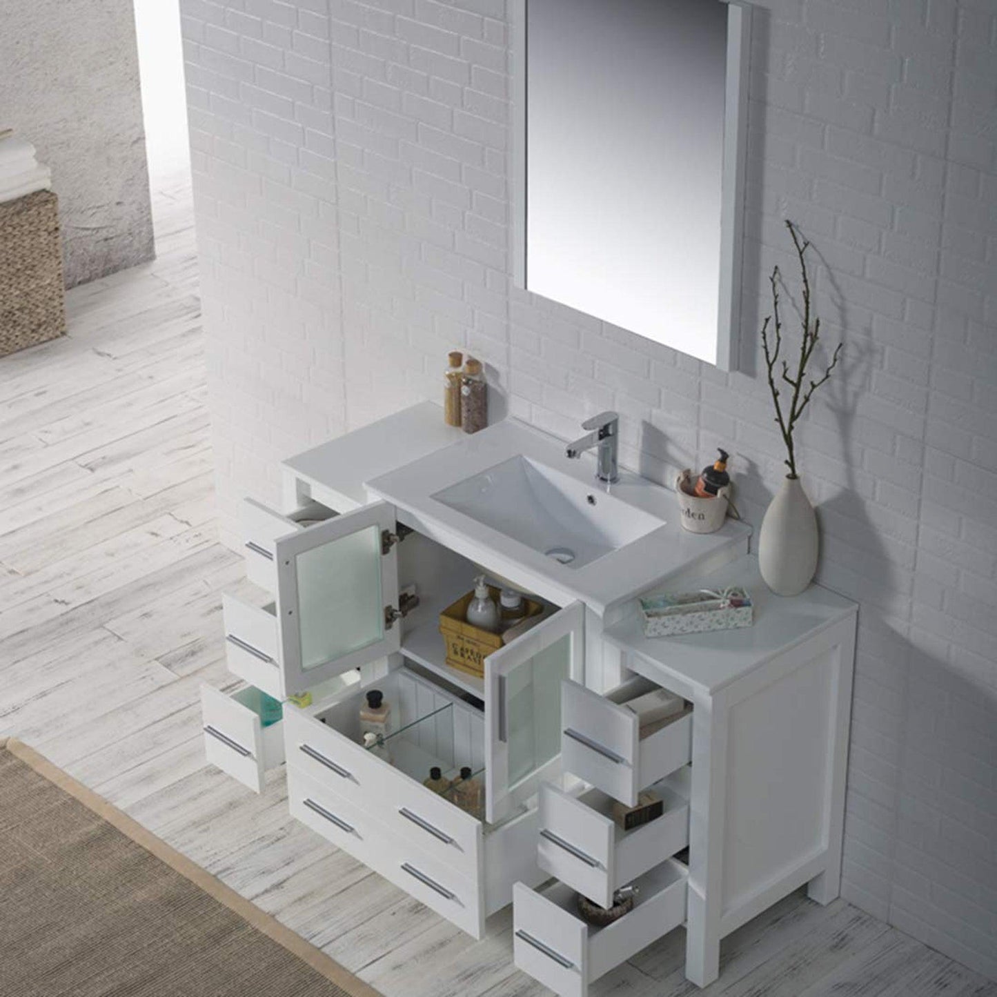 Blossom Sydney 54" White Freestanding Vanity Set With Integrated Single Sink Ceramic Top and Mirror