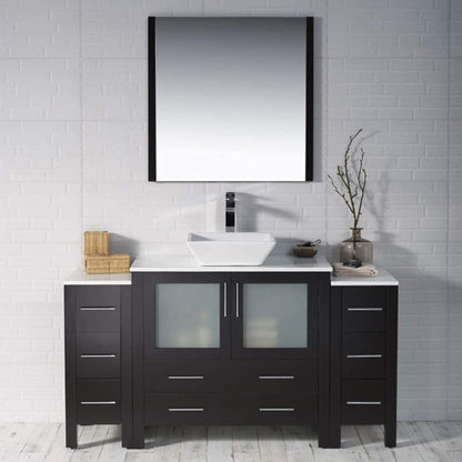 Blossom Sydney 60" Espresso Freestanding Vanity Set With Ceramic Vessel Single Sink, Mirror and Side Cabinet