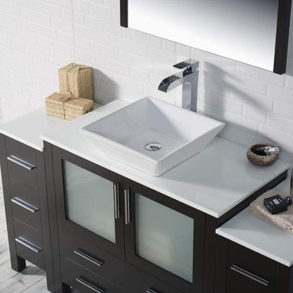 Blossom Sydney 60" Espresso Freestanding Vanity Set With Ceramic Vessel Single Sink, Mirror and Side Cabinet