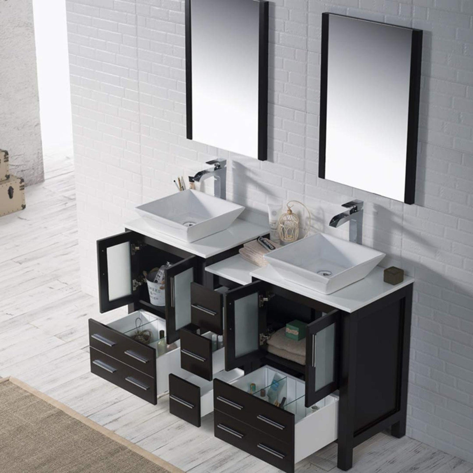 Blossom Sydney 60" Espresso Freestanding Vanity Set With Ceramic Vessel Single Sink and Mirror