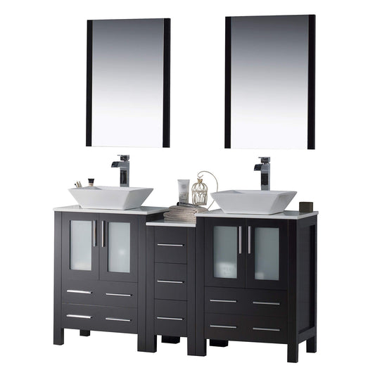 Blossom Sydney 60" Espresso Freestanding Vanity Set With Ceramic Vessel Single Sink and Mirror