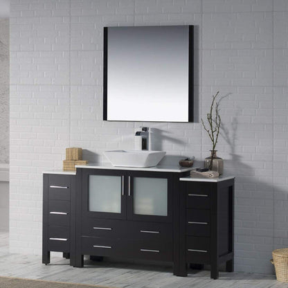 Blossom Sydney 60" Espresso Freestanding Vanity Set With Ceramic Vessel Single Sink and Side Cabinet