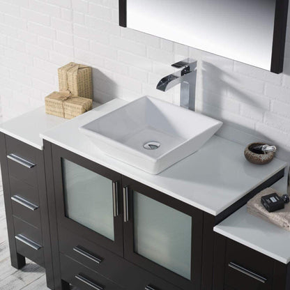 Blossom Sydney 60" Espresso Freestanding Vanity Set With Ceramic Vessel Single Sink and Side Cabinet