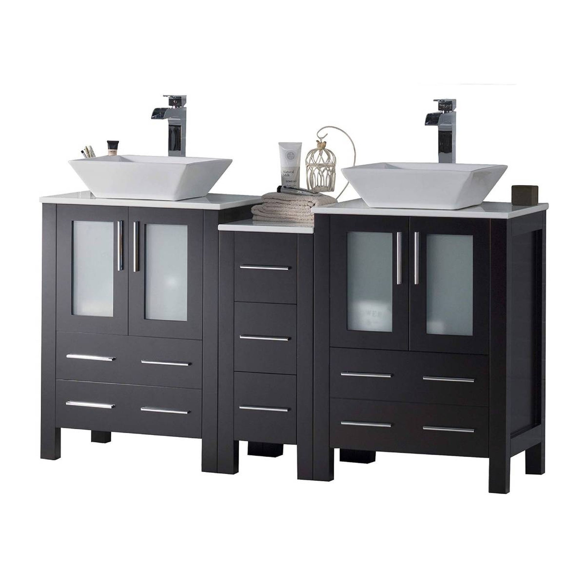 Blossom Sydney 60" Espresso Freestanding Vanity Set With Ceramic Vessel Single Sink