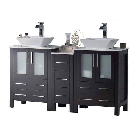 Blossom Sydney 60" Espresso Freestanding Vanity Set With Ceramic Vessel Single Sink