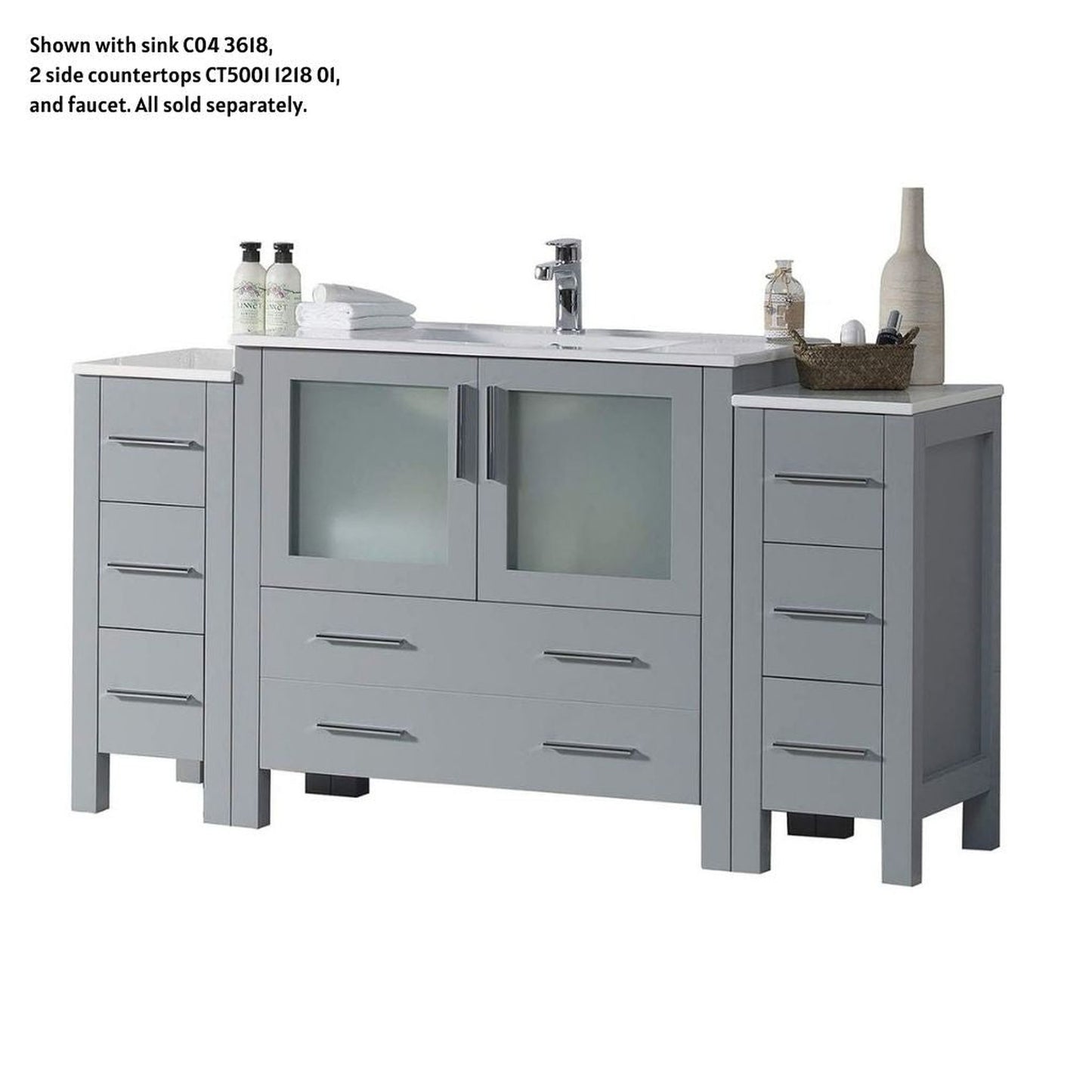 Blossom Sydney 60" Metal Gray Freestanding Vanity Base With Side Cabinet