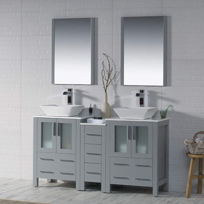 Blossom Sydney 60" Metal Gray Freestanding Vanity Set With Ceramic Vessel Single Sink
