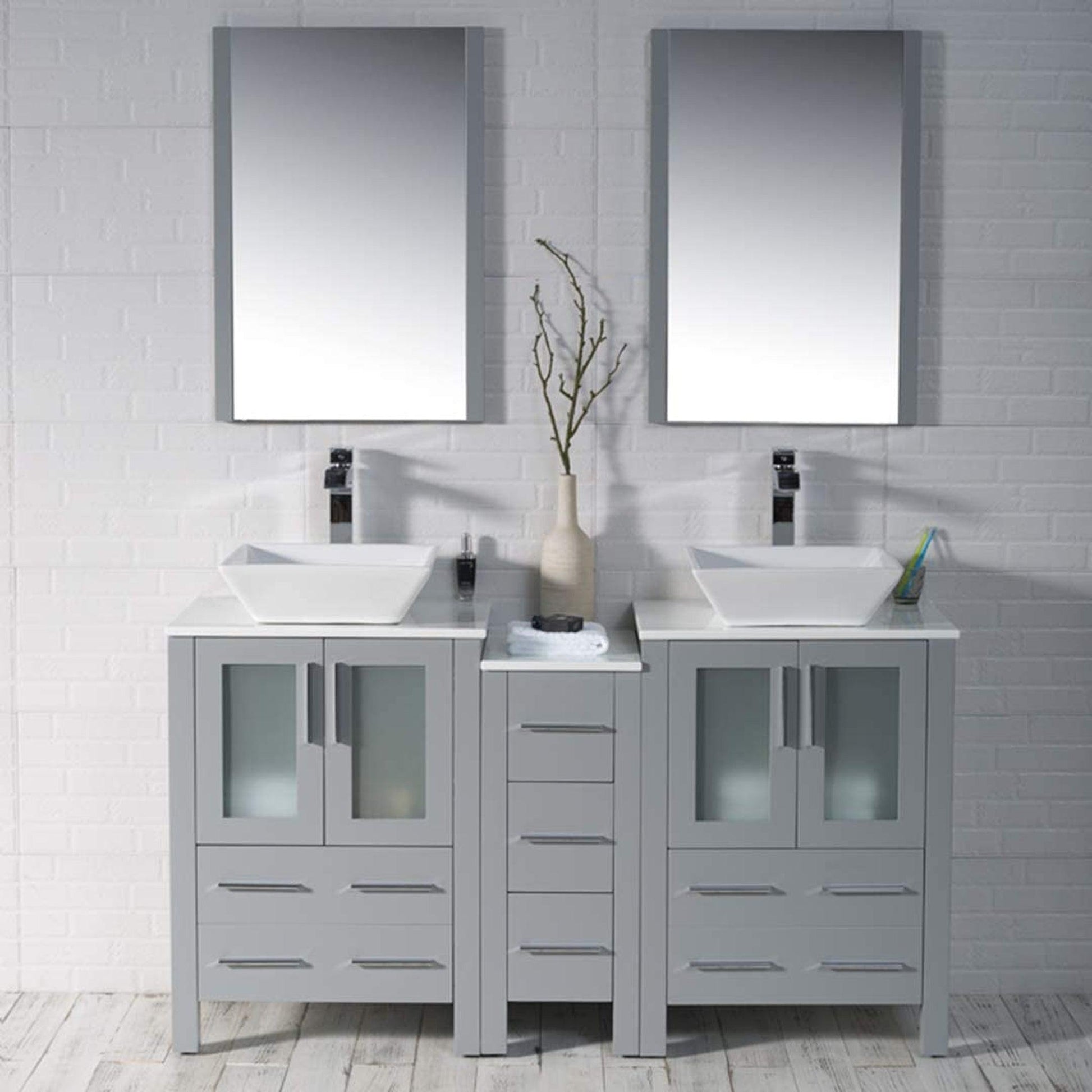 Blossom Sydney 60" Metal Gray Freestanding Vanity Set With Ceramic Vessel Single Sink