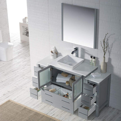 Blossom Sydney 60" Metal Gray Freestanding Vanity Set With Ceramic Vessel Single Sink, Mirror and Side Cabinet