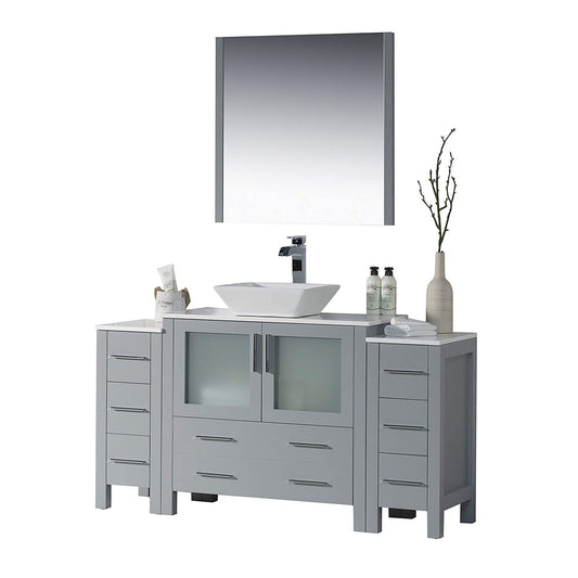 Blossom Sydney 60" Metal Gray Freestanding Vanity Set With Ceramic Vessel Single Sink, Mirror and Side Cabinet