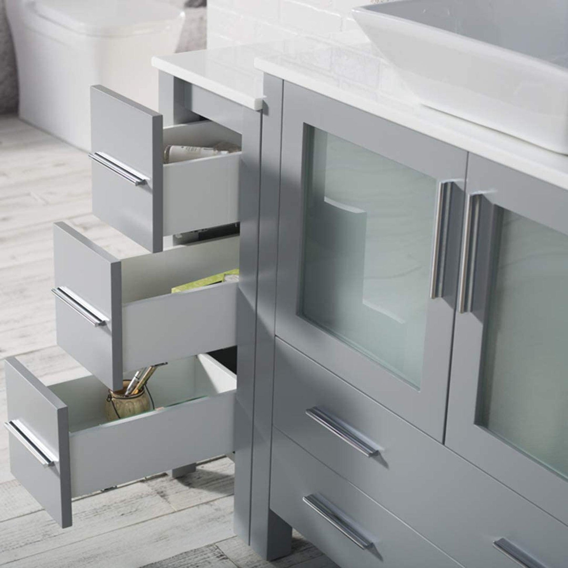 Blossom Sydney 60" Metal Gray Freestanding Vanity Set With Ceramic Vessel Single Sink and Side Cabinet