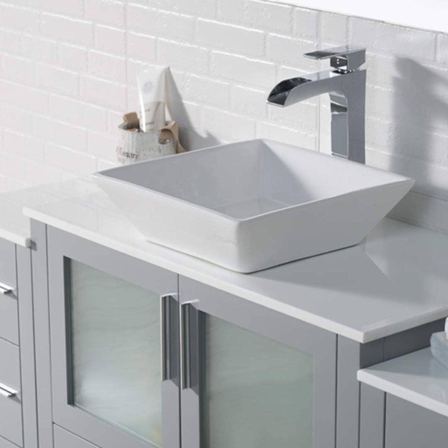 Blossom Sydney 60" Metal Gray Freestanding Vanity Set With Ceramic Vessel Single Sink and Side Cabinet