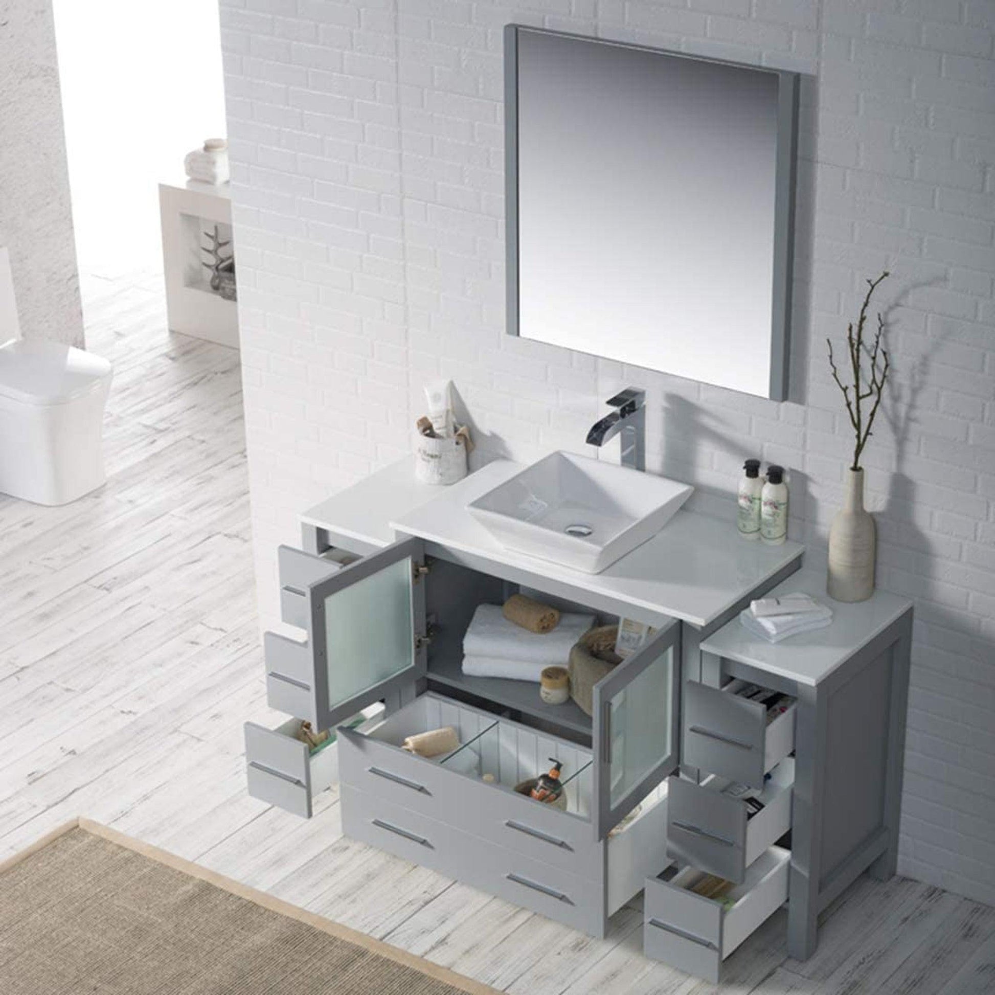 Blossom Sydney 60" Metal Gray Freestanding Vanity Set With Ceramic Vessel Single Sink and Side Cabinet