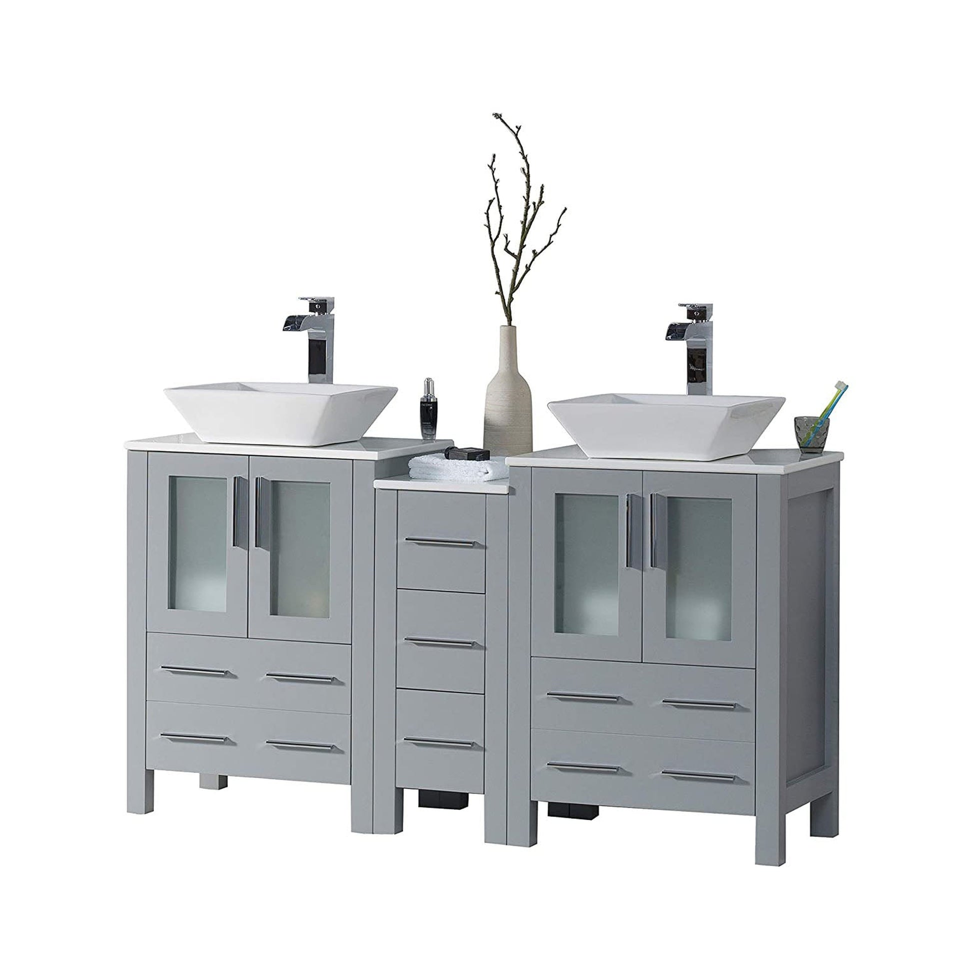 Blossom Sydney 60" Metal Gray Freestanding Vanity Set With Ceramic Vessel Single Sink