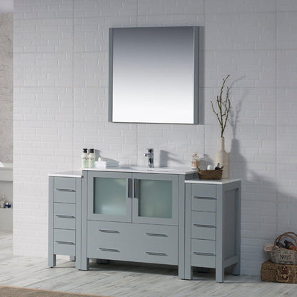 Blossom Sydney 60" Metal Gray Freestanding Vanity Set With Integrated Double Sink Ceramic Top, Mirror and Two Side Cabinet