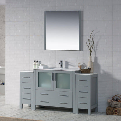 Blossom Sydney 60" Metal Gray Freestanding Vanity Set With Integrated Double Sink Ceramic Top and Two Side Cabinet