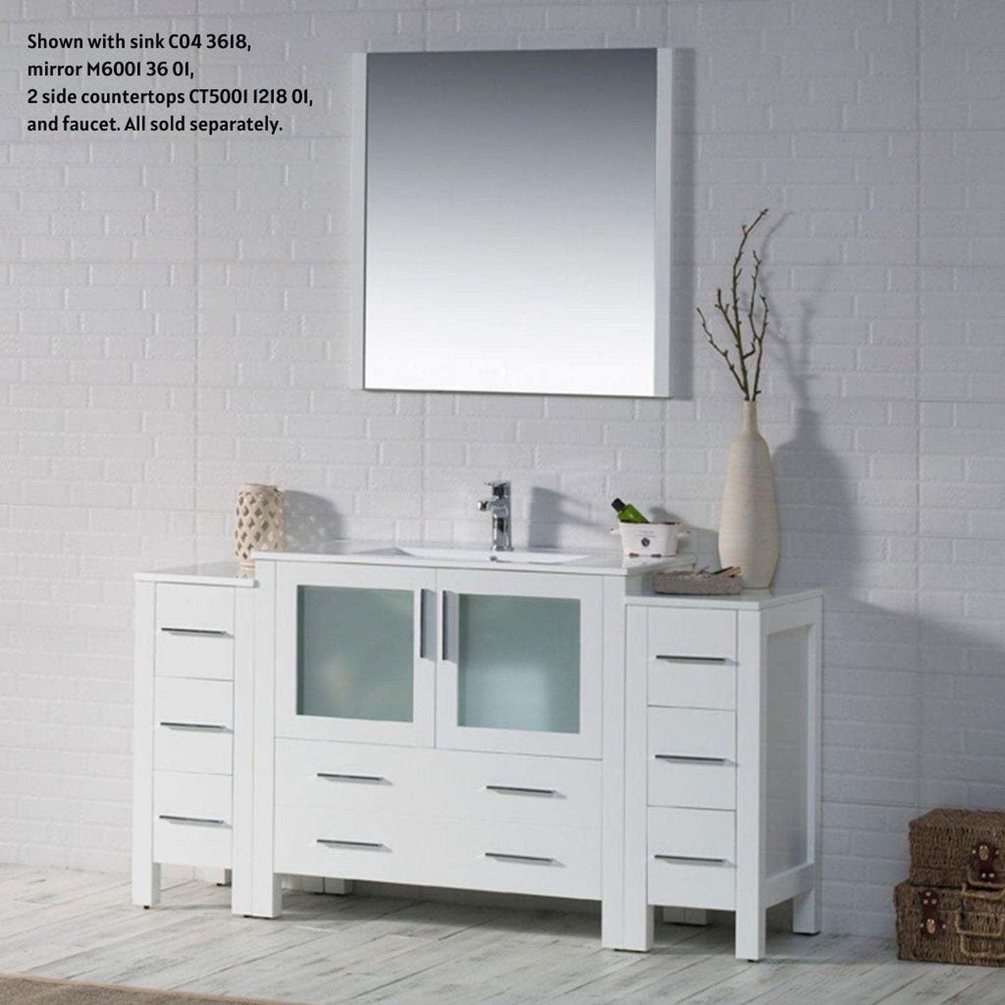 Blossom Sydney 60" White Freestanding Vanity Base With Side Cabinet