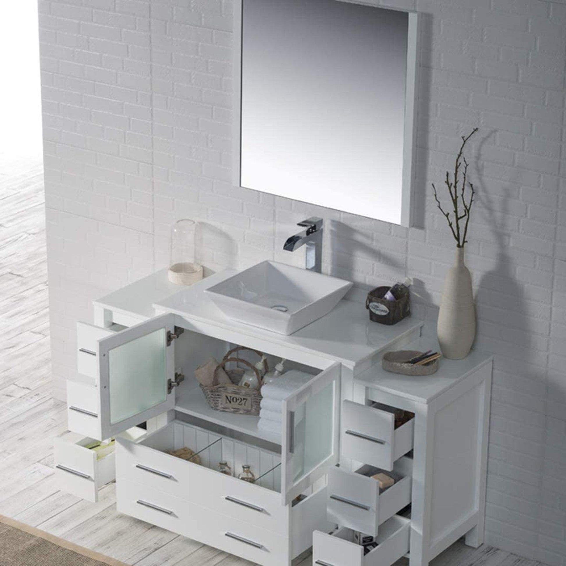 Blossom Sydney 60" White Freestanding Vanity Set With Ceramic Vessel Single Sink, Mirror and Side Cabinet