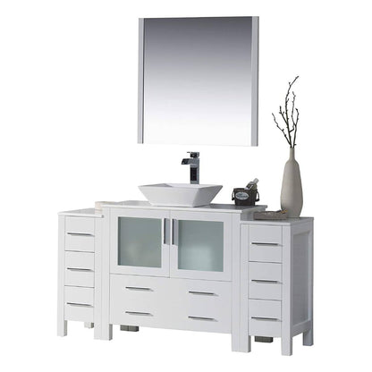 Blossom Sydney 60" White Freestanding Vanity Set With Ceramic Vessel Single Sink, Mirror and Side Cabinet