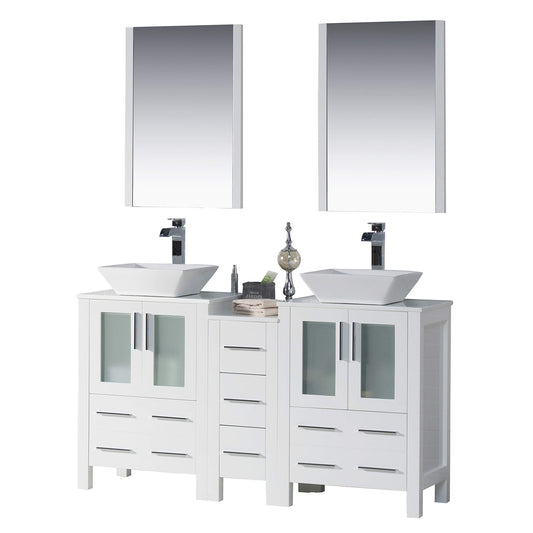 Blossom Sydney 60" White Freestanding Vanity Set With Ceramic Vessel Single Sink and Mirror