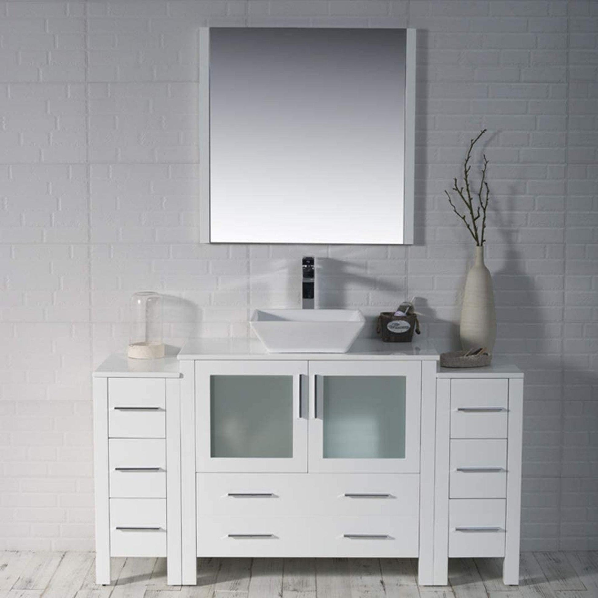 Blossom Sydney 60" White Freestanding Vanity Set With Ceramic Vessel Single Sink and Side Cabinet