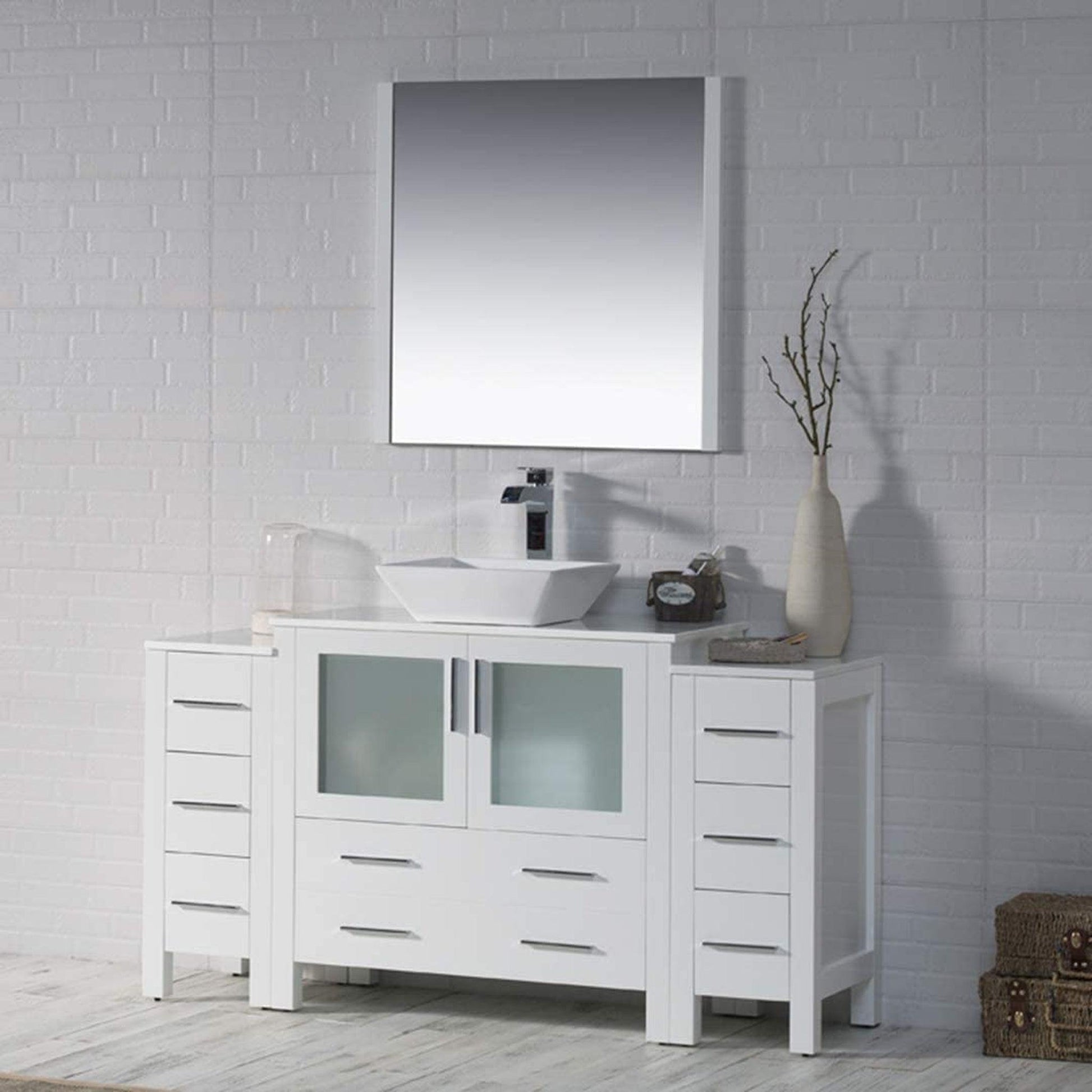 Blossom Sydney 60" White Freestanding Vanity Set With Ceramic Vessel Single Sink and Side Cabinet